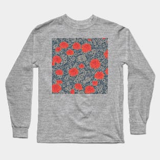 Red and Grey Chrysanthemum Pattern Long Sleeve T-Shirt